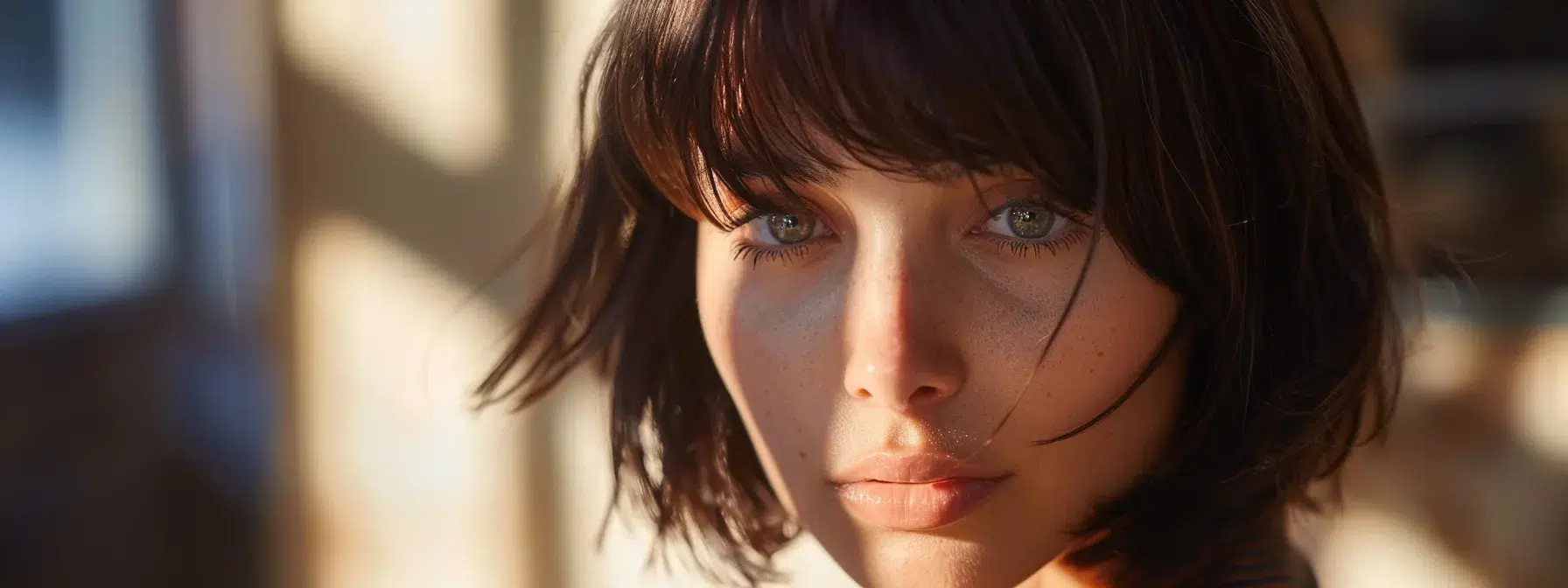 Short Trendy Haircuts for Women Unveiled 3 a woman with a fringed lob hairstyle, showcasing the perfect blend of a bob with stylish fringe framing her face beautifully.