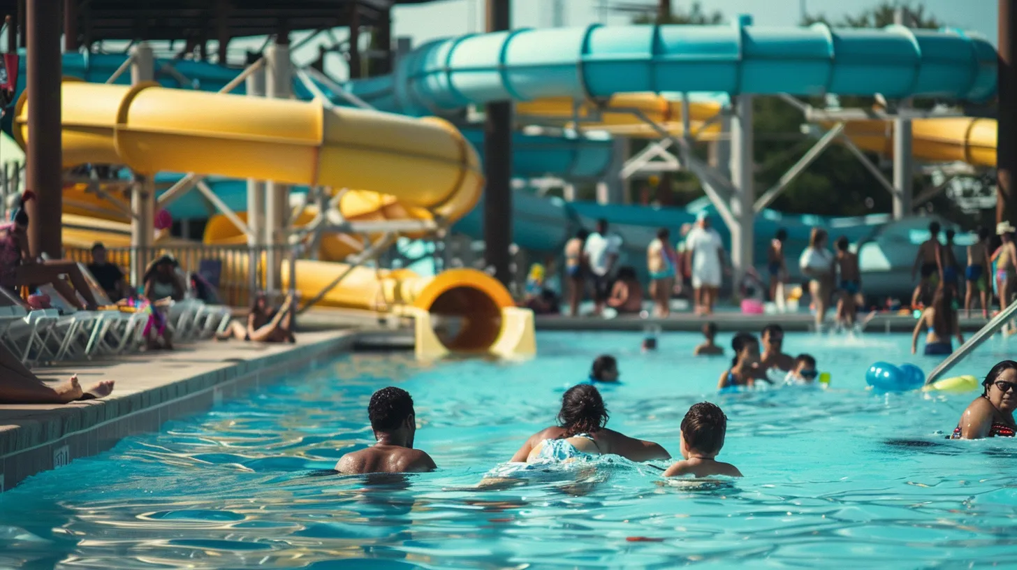 Top Hotels with Water Parks in Dallas, TX: Ultimate Family Getaway Guide 3 families lounging poolside at a bustling dallas water park resort.