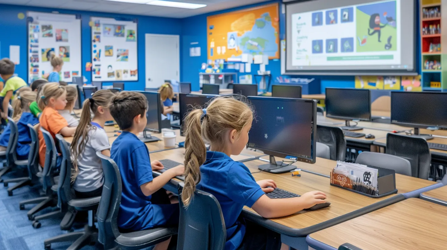 Insights Into Premier North Dallas Elementary Schools 3 elementary students engaged in interactive learning activities with technology in a modern classroom.