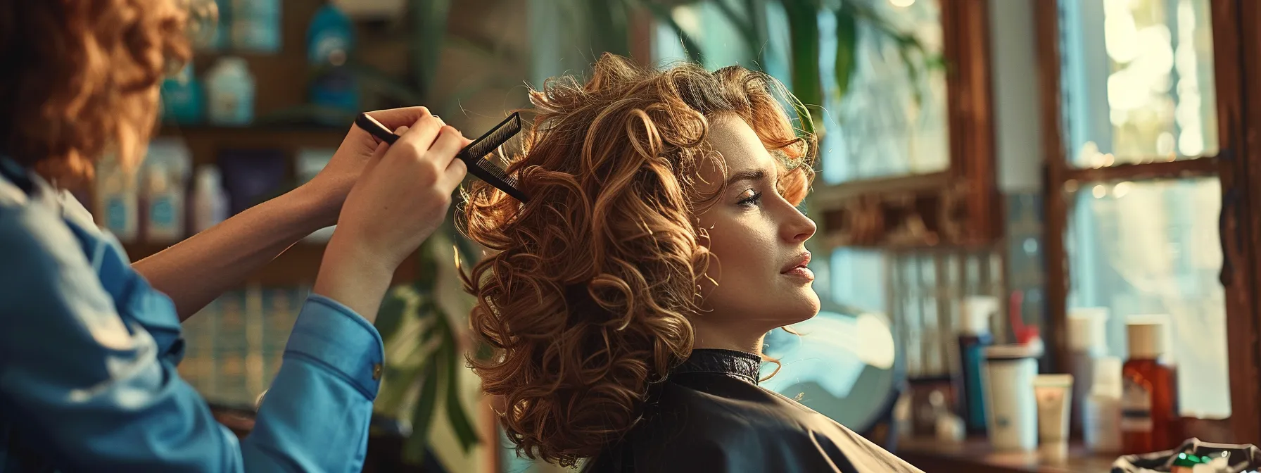 Curly Hair Cutting Techniques for Beautifully Defined Curls 2 a hairstylist using the curlsys cutting technique to enhance a client's natural curl pattern with precision and care.