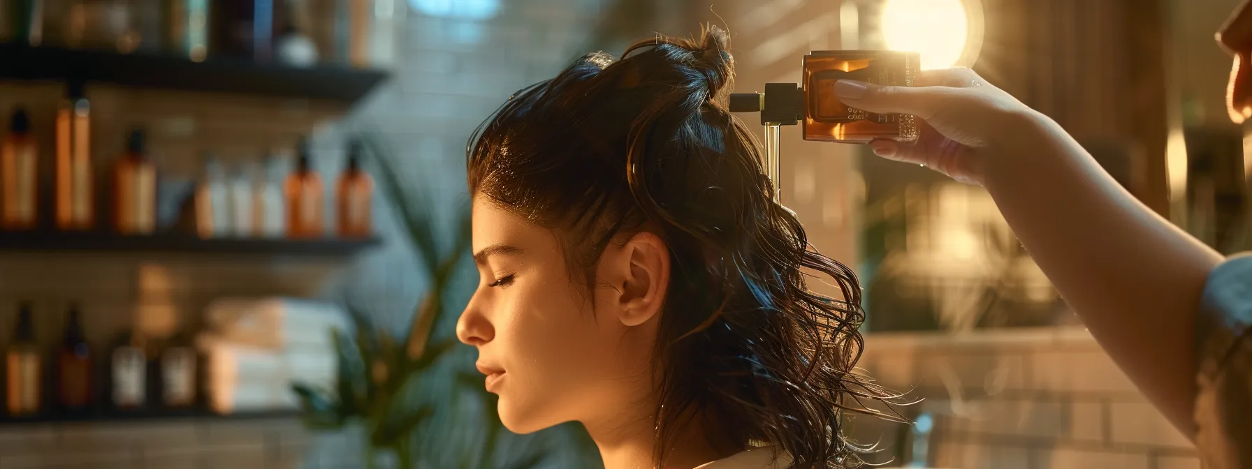 A Guide To Layered Haircut Styles for Women 5 a woman applying hair oil to her layered haircut.