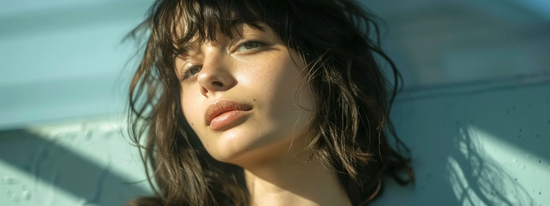 Customize Your Look: Types of Bangs for All Hair Lengths 2 a woman with medium-length hair and chic bangs, showcasing a stylish and fresh hairstyle.