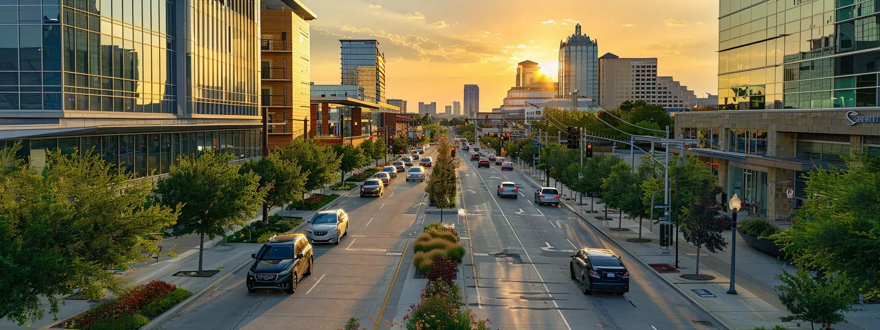 Uncover Thriving Local Job Opportunities in North Dallas 2 a bustling north dallas street lined with modern tech companies, hospitals, shops, schools, and transportation hubs symbolizing the diverse industries driving employment in the region.