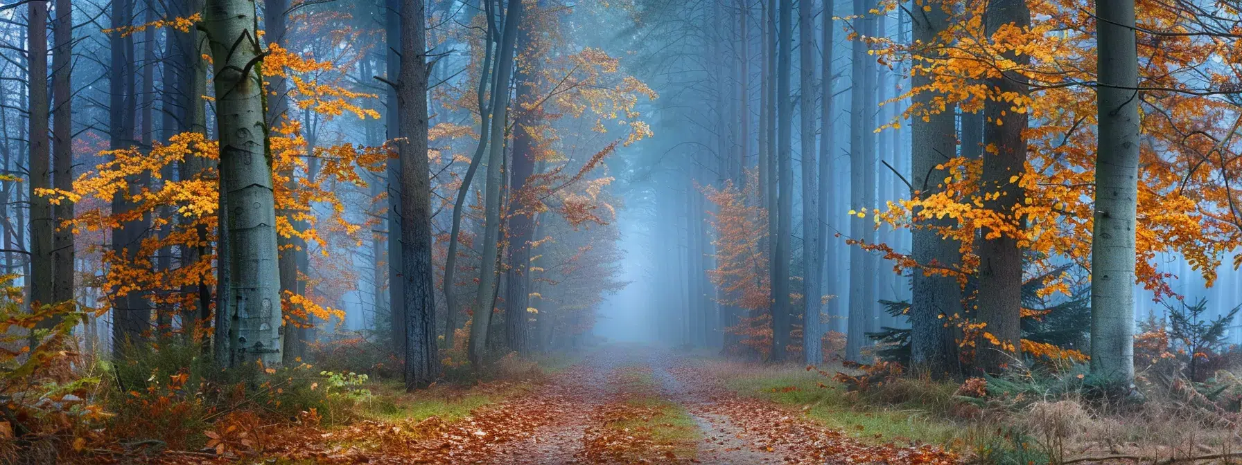 Unveiling Secret Hiking Trails in North Dallas 2 a serene, misty forest path lined with towering pines and vibrant foliage, perfect for nature lovers and outdoor enthusiasts.