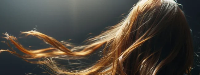 a woman with long, silky hair reaching down her back, showcasing a vibrant and healthy mane free of split ends.