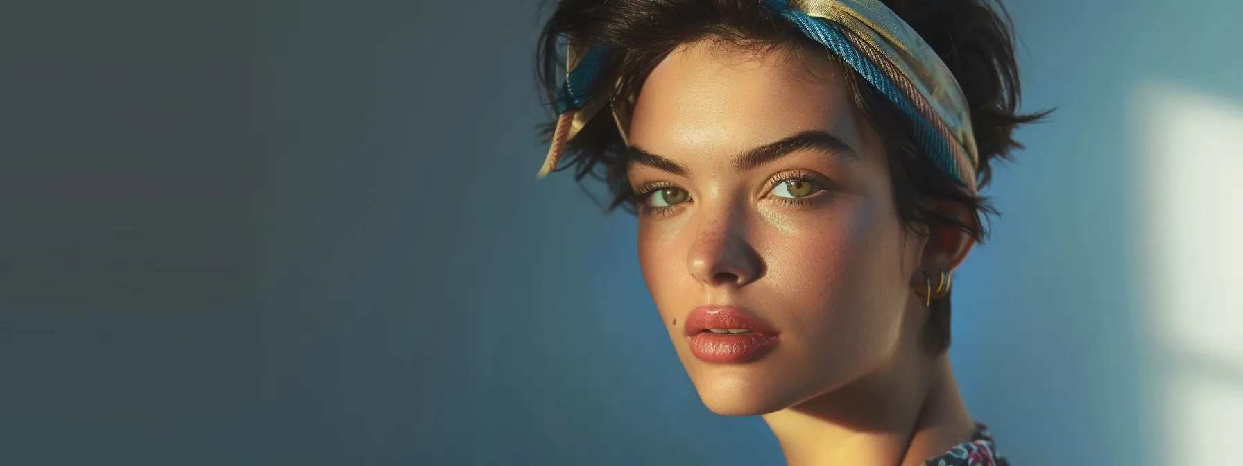 Ultimate Guide to a Flattering Pixie Cut for Thick Hair 1 a confident woman with a chic pixie cut showcasing her thick, voluminous hair styled with a trendy headband and a sleek blowout.