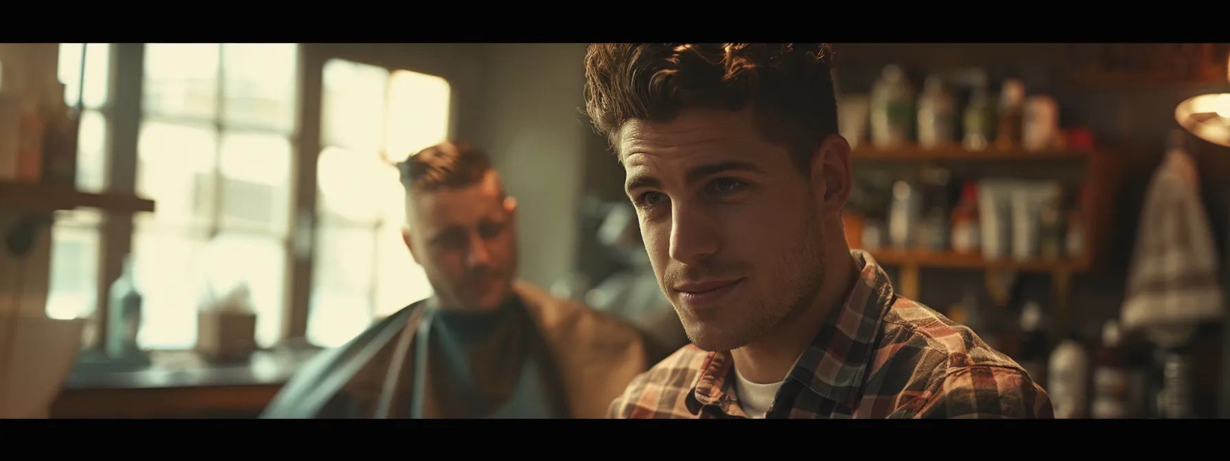 The Latest Trends in Men's Layered Haircuts 6 a man confidently showing a picture of his desired hairstyle to his attentive barber.