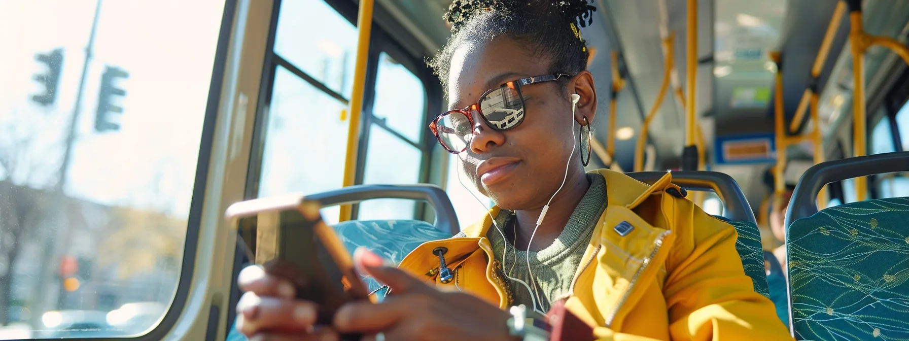a person confidently navigating a north dallas bus route using a smartphone app on a sunny day. a person confidently navigating a north dallas bus route using a smartphone app on a sunny day.