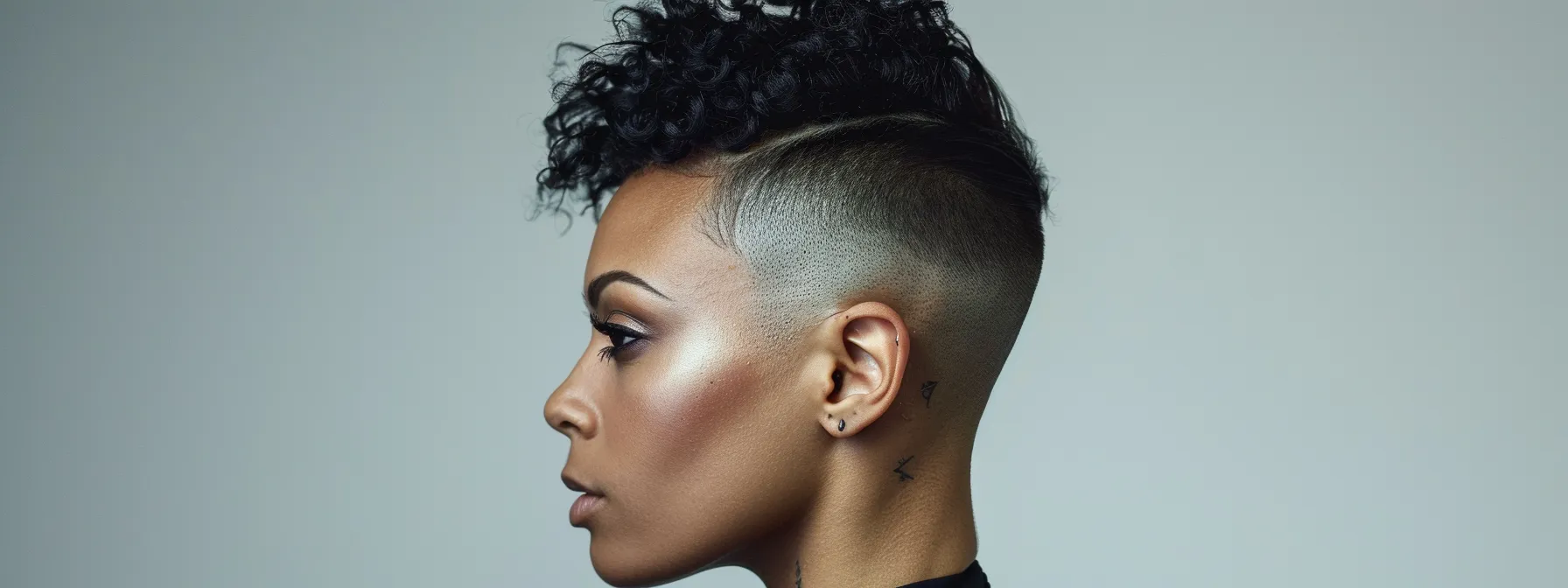 a woman with a striking, bold high fade haircut, showcasing confidence and style at the color studio & salon. a woman with a striking, bold high fade haircut, showcasing confidence and style at the color studio & salon.