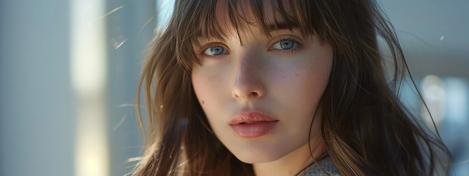 Stylish Long Haircuts with Bangs and Layers for a Trendy Look! 1 a woman with long, brown hair sporting bangs and layers, showcasing her modern and versatile hairstyle.