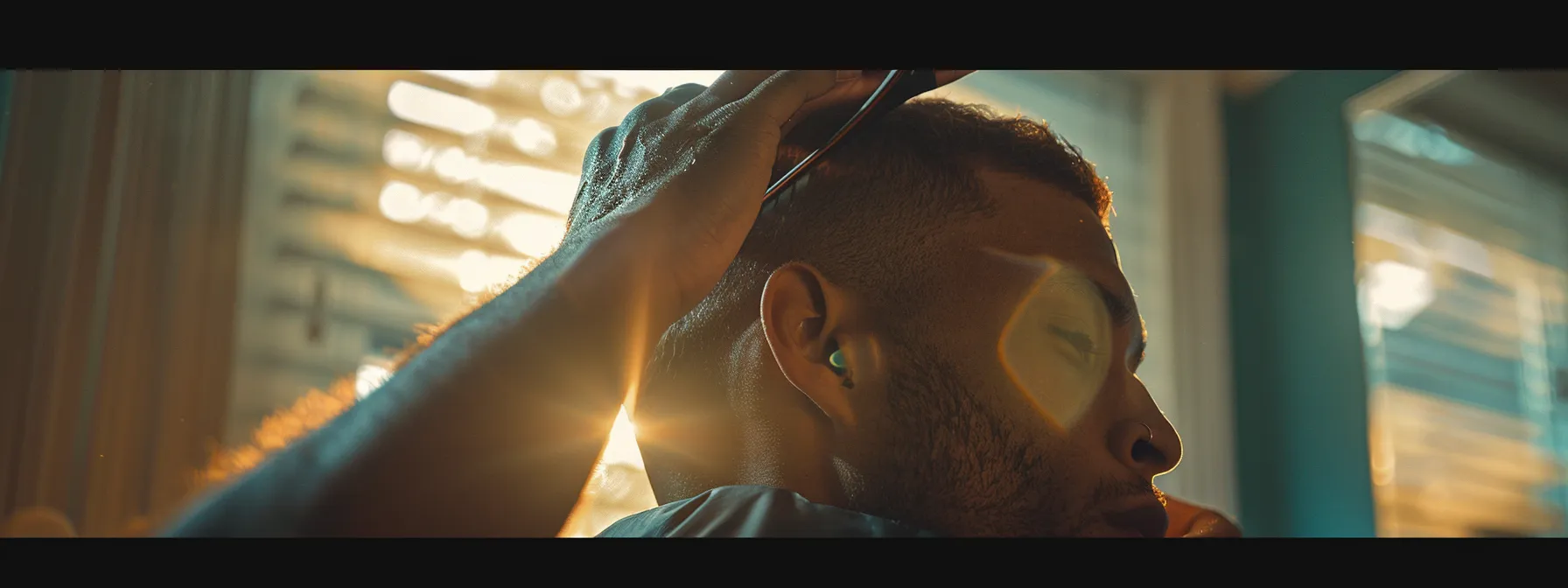 Mastering Fade Haircut Maintenance: A Comprehensive Guide 4 a man carefully trimming his fade haircut at home, seamlessly blending fade lines for a sharp look.