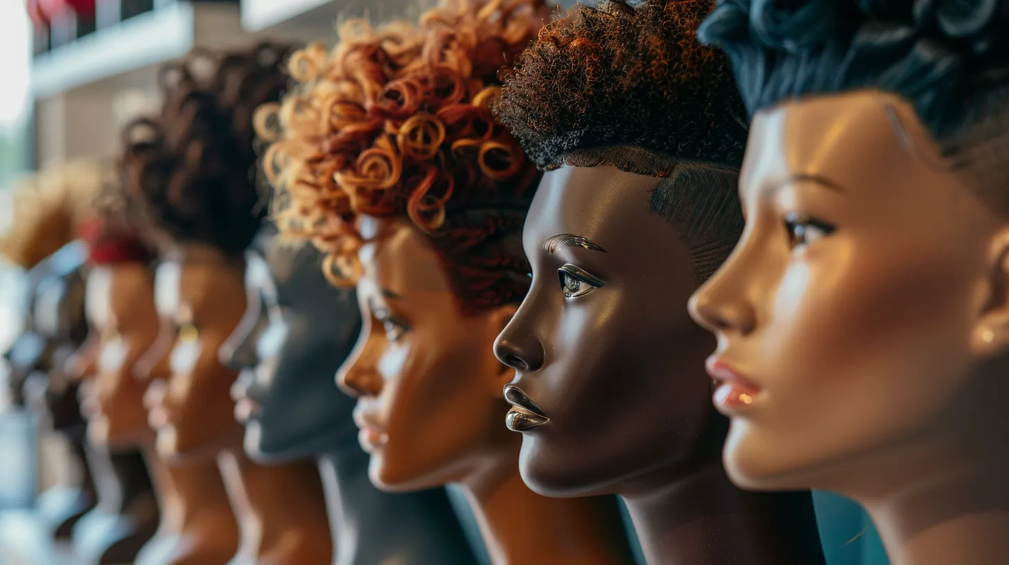 How to Select the Ideal Undercut Hairstyle for Men 3 a diverse lineup of mannequin heads sporting various undercuts, showcasing how different hair types and textures can rock the look.