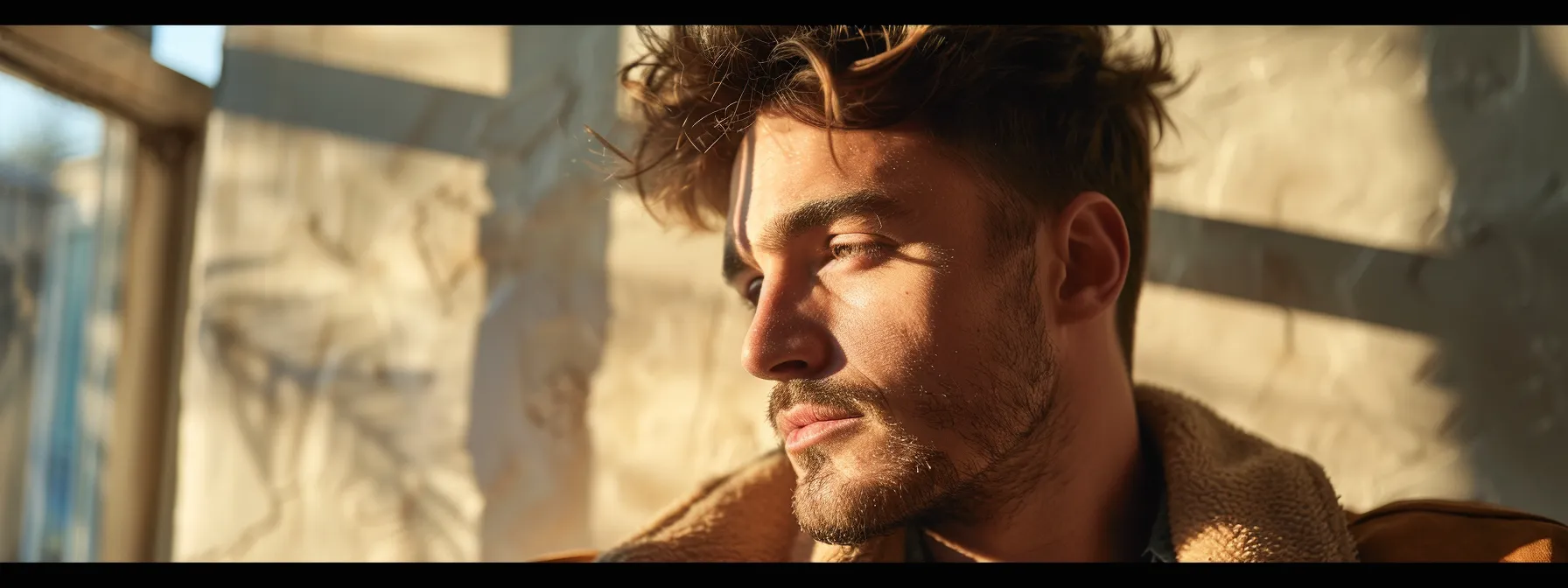 The Latest Trends in Men's Layered Haircuts 1 a man with a modern shaggy cut styled with salt spray, showcasing layers for a relaxed, effortless look.