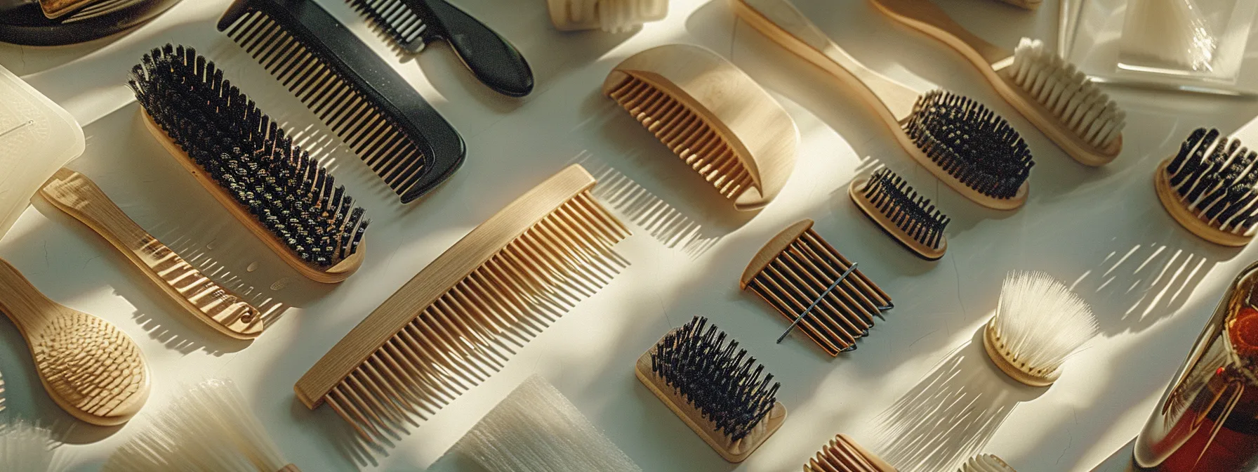 a collection of various brushes and combs displayed on a clean, white surface, highlighting the different tools suitable for long hair care. a collection of various brushes and combs displayed on a clean, white surface, highlighting the different tools suitable for long hair care.