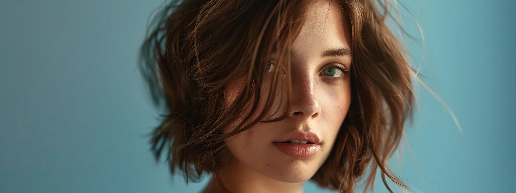 a woman with layers of textured hair styled in a chic, shoulder-length bob, showcasing volume and movement. a woman with layers of textured hair styled in a chic, shoulder-length bob, showcasing volume and movement.