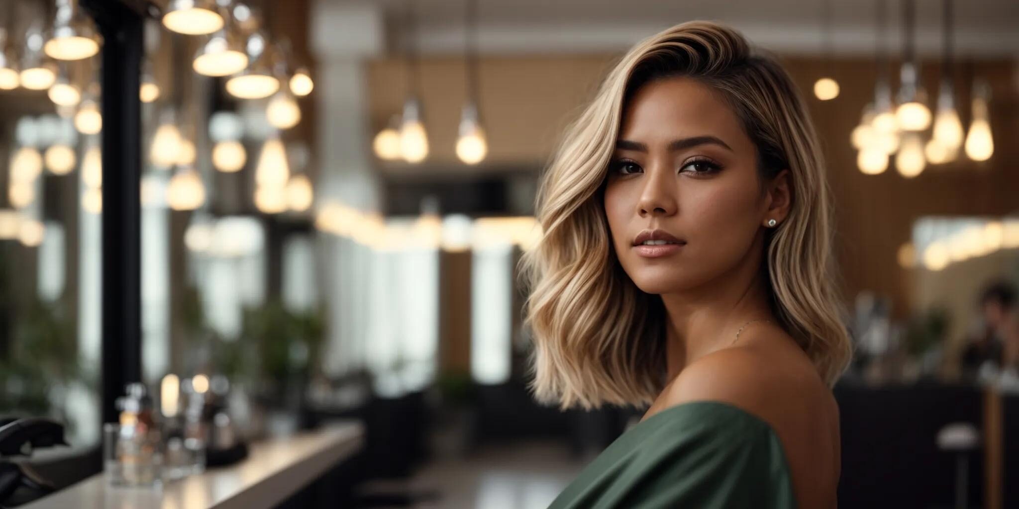 a chic, modern salon showcases a stylist expertly crafting an effortless short hairstyle on a vibrant model illuminated by soft, natural light, creating a fresh and dynamic atmosphere.
