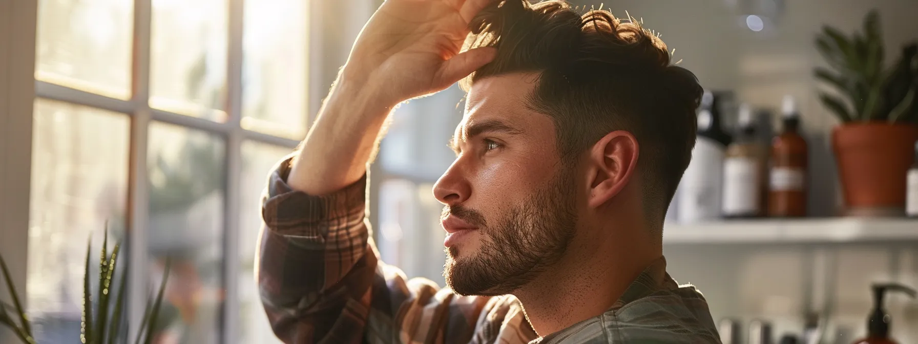 Guide to Styling Men's Undercut: Expert Tips and Techniques 5 a man confidently applying hair products to his undercut, considering his hair type and following a consistent styling routine to keep his look sharp and stylish.