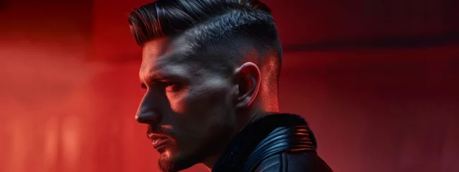 a sleek and modern fade haircut showcased against a minimalist backdrop.