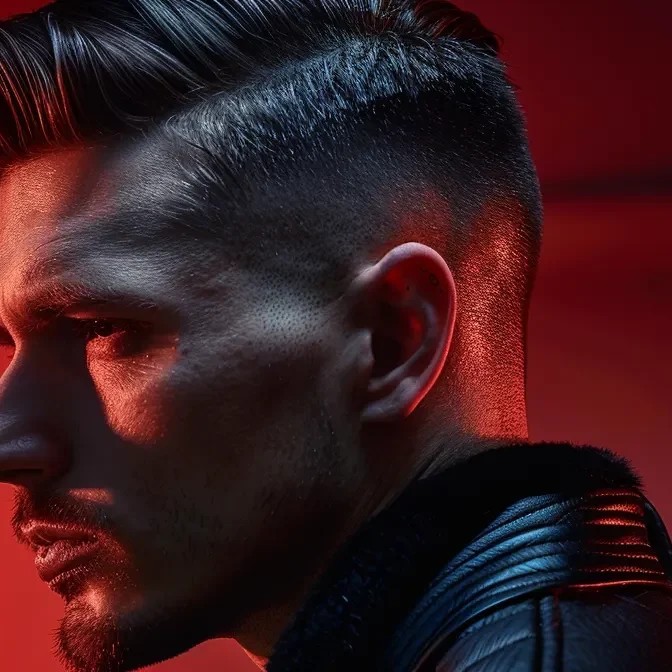 a sleek and modern fade haircut showcased against a minimalist backdrop.